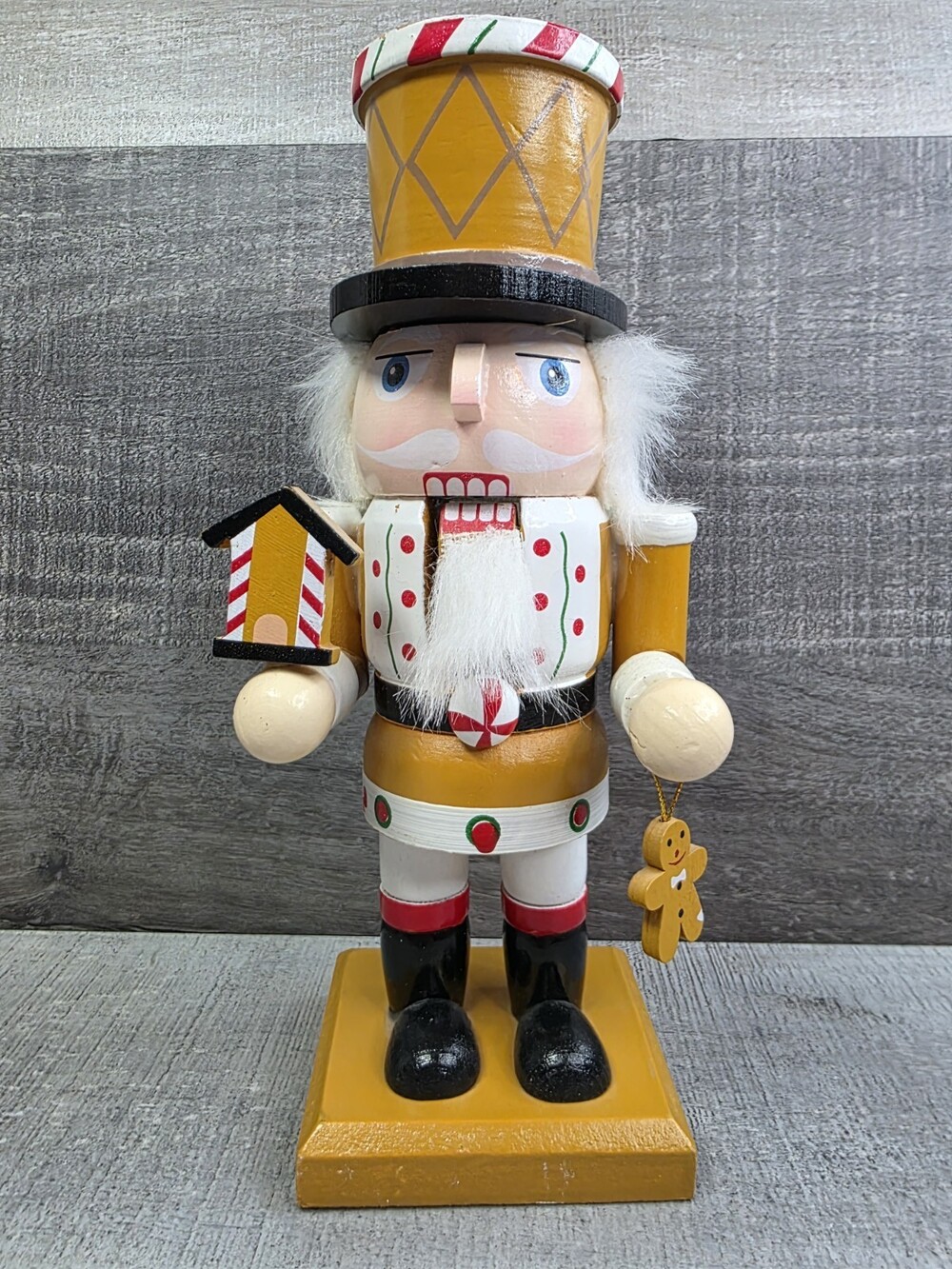 Nutcracker 9" Gold Yellow Soldier w Birdhouse And Gingerbread Chonky b264